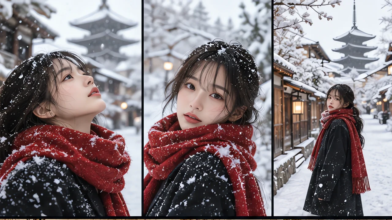三格雪景写真