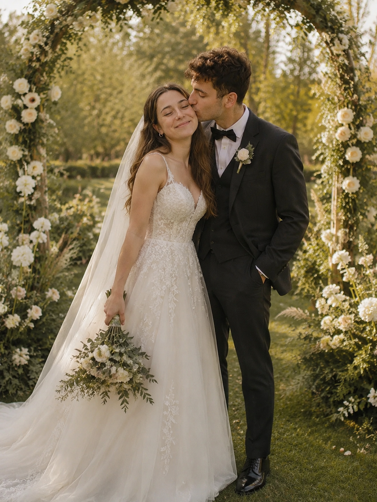 草坪婚礼现场AI婚纱照/自然互动全身造型 - Styling hero photo (start here)