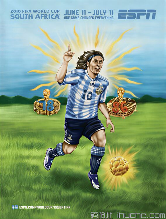 AI Hochskalierung 2010 WM Argentinien Messi Vintage Illustrationsplakat