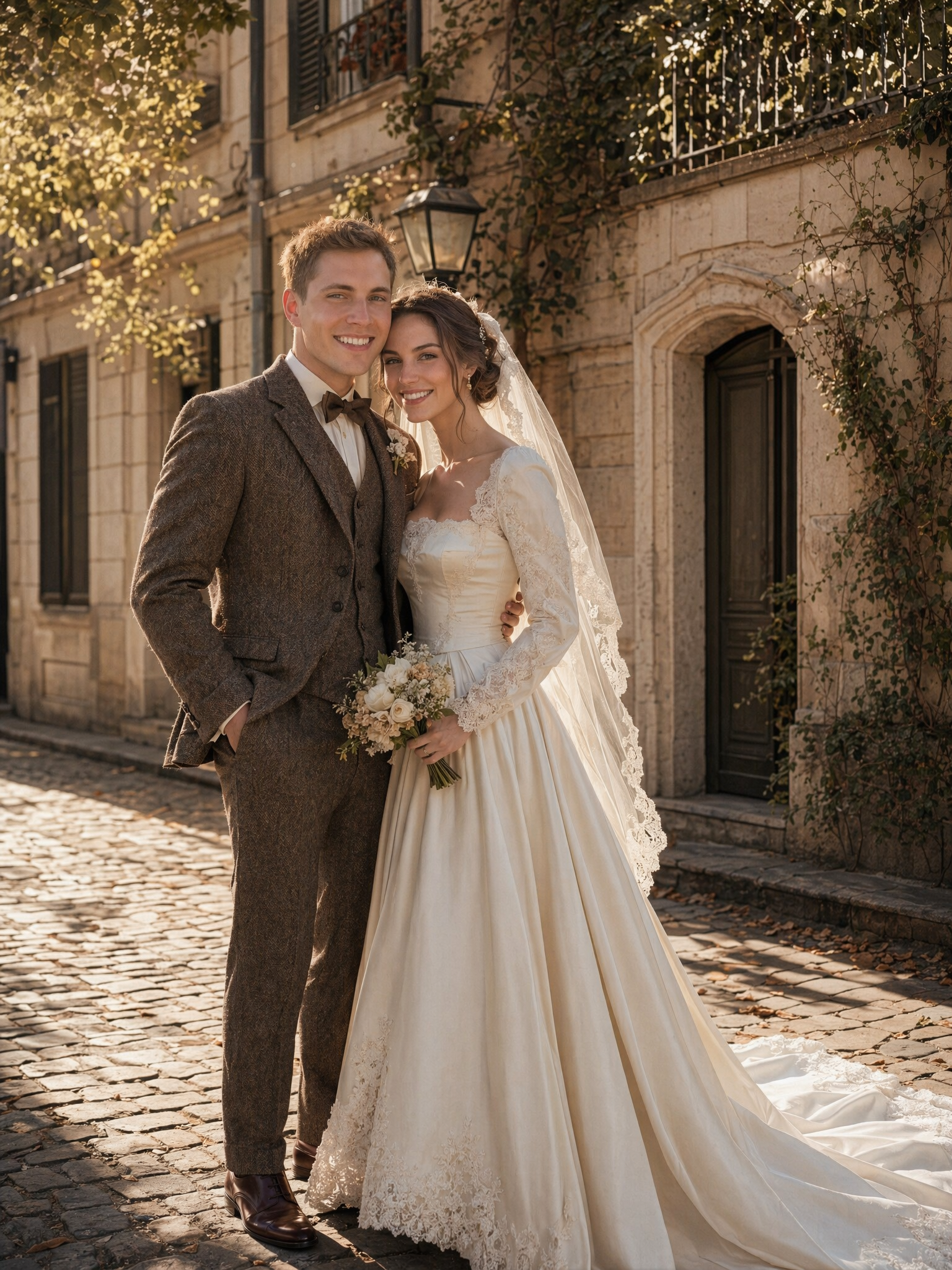 French street scene couple AI wedding photo