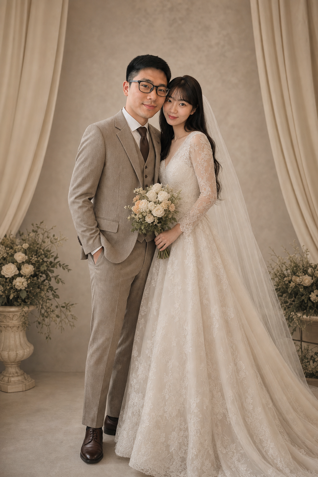 轻复古法式AI婚纱全身照