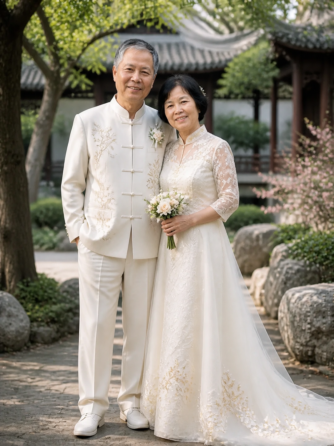 老年夫妻AI婚纱照定制/中式园林 - Full-body attire photo