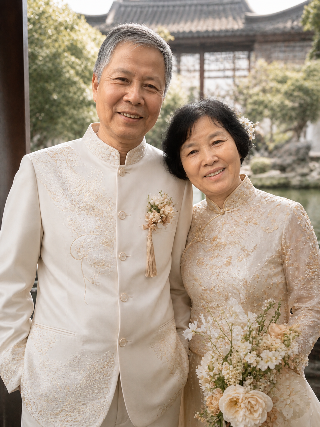 老年夫妻AI婚纱照定制/中式园林 - Natural interaction