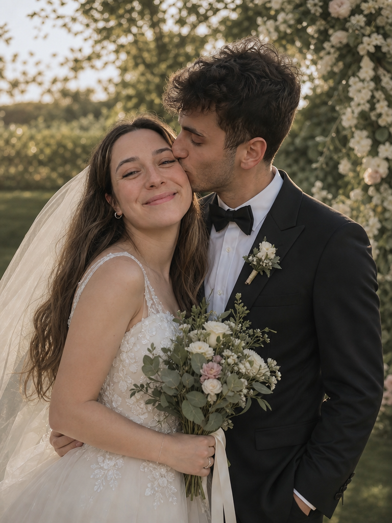 草坪婚礼现场AI婚纱照/自然互动全身造型 - AI creative variations