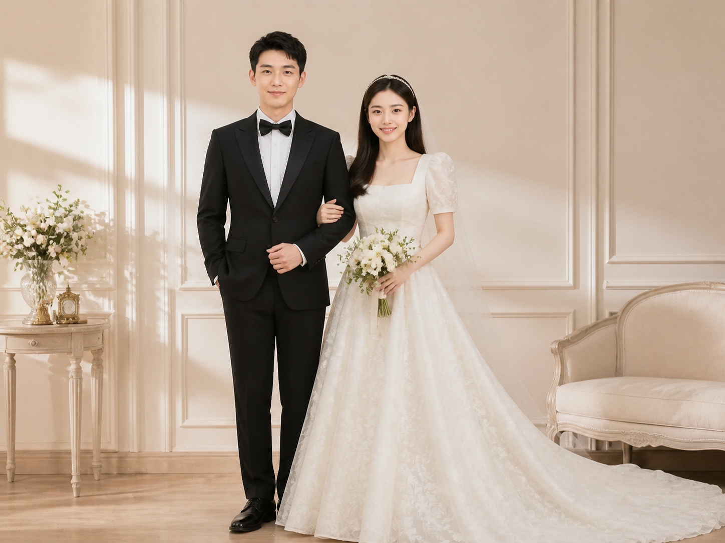 奶油风棚拍法式复古婚纱写真/半身全身照 - Full-body attire photo