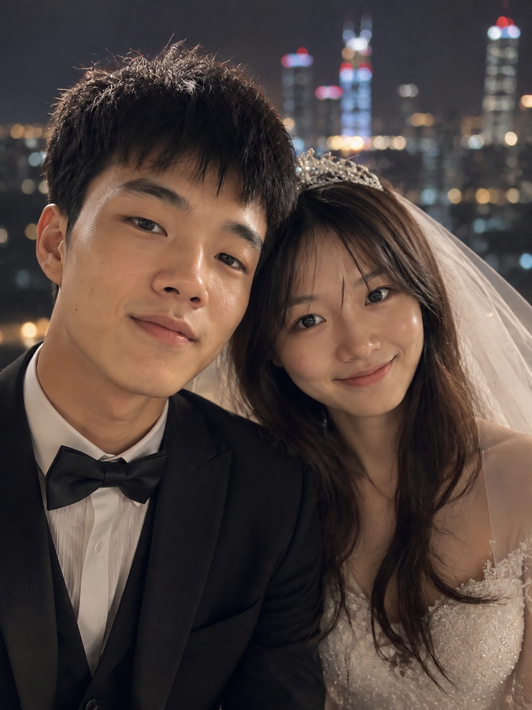 情侣合照秒变城市夜景婚纱照 - Emotional close-up