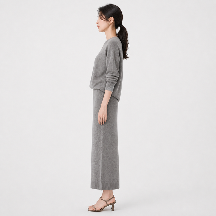 Gambar Produk Multi-Sudut Buatan AI untuk Set Rajut Abu-Abu - Right 90°