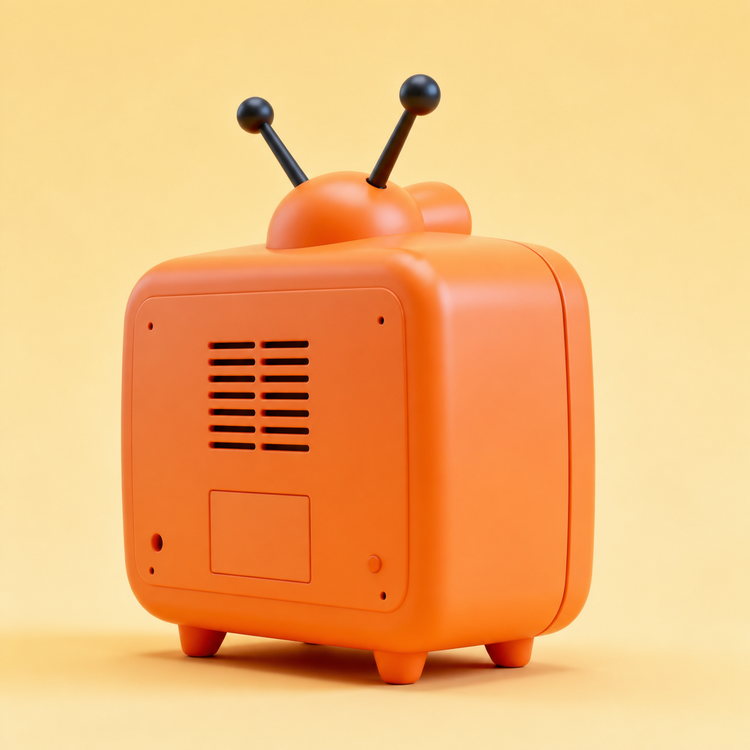 Kumpulan gambar multi sudut hasil AI untuk TV mainan kartun oranye gaya retro - Rear-right 135°