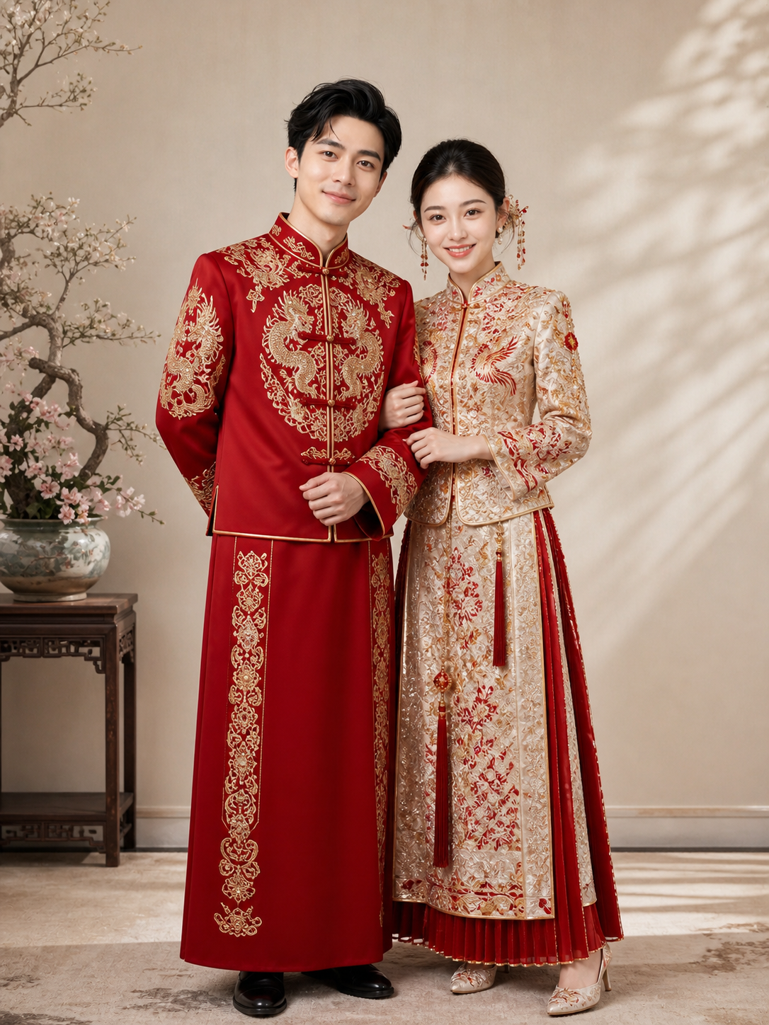 AI中式秀禾情侣婚纱照 多场景多造型完整套系 - 礼服全身造型