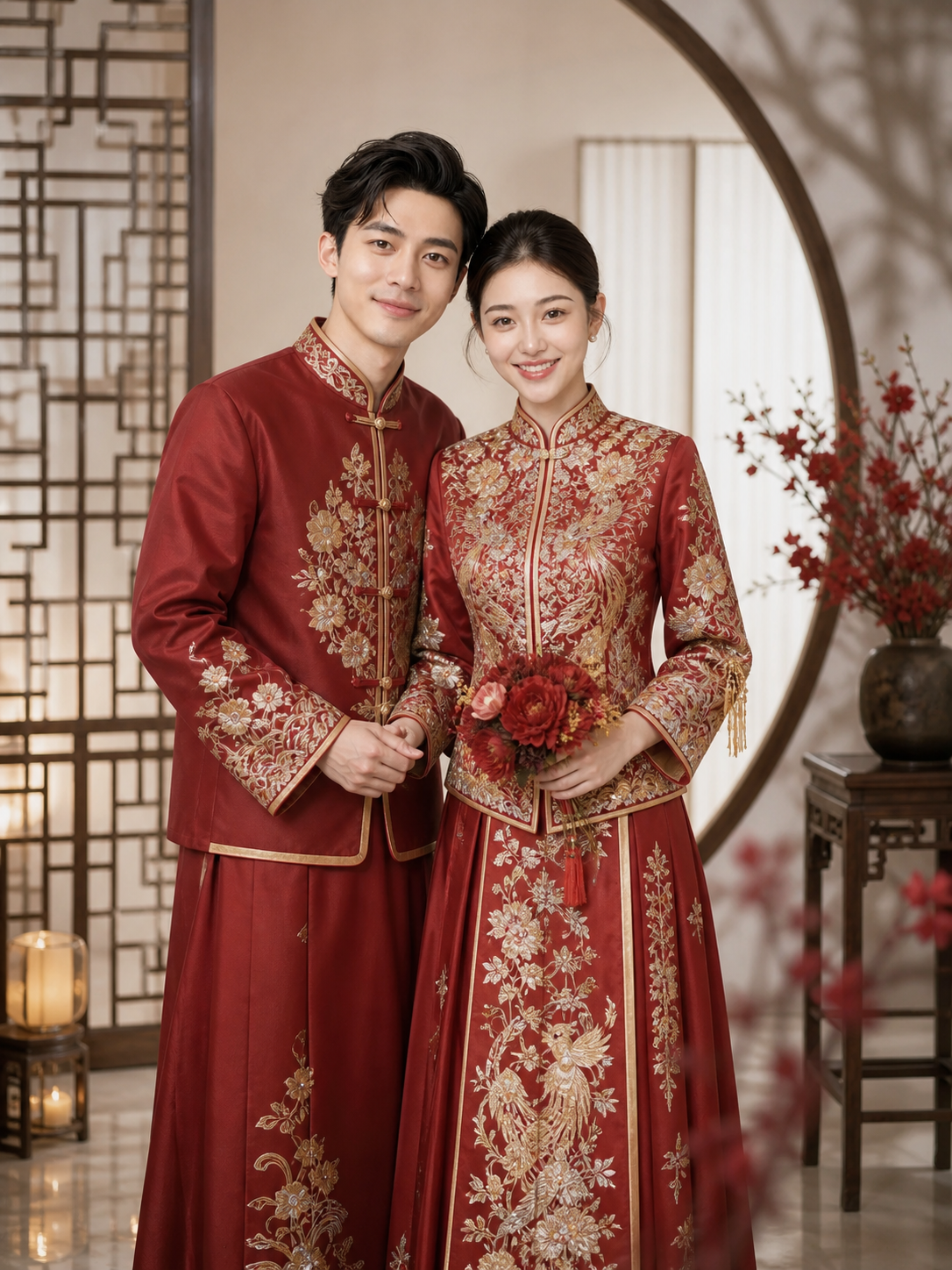 AI中式秀禾情侣婚纱照 多场景多造型完整套系 - 环境叙事中远景