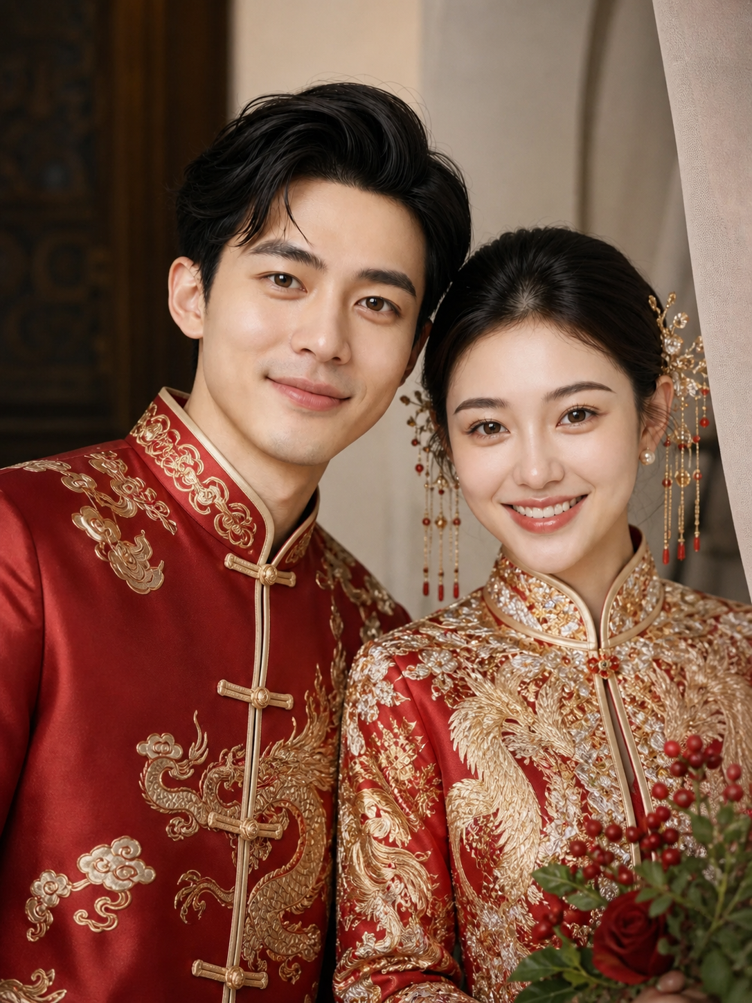 AI中式秀禾情侣婚纱照 多场景多造型完整套系 - 自然互动