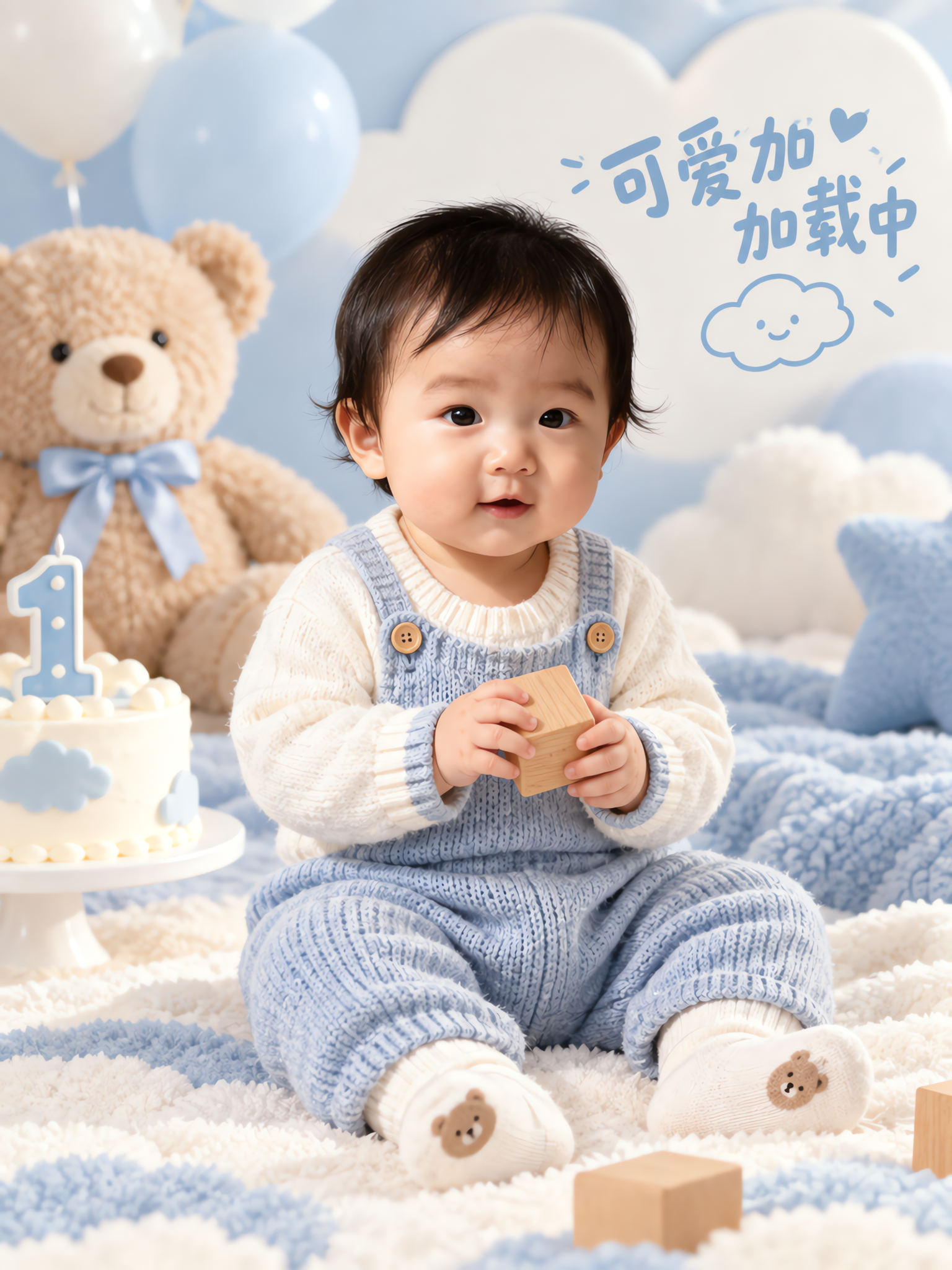 Набор из 4 ИИ-фотографий первого дня рождения малыша в облачном стиле - Candid little moment