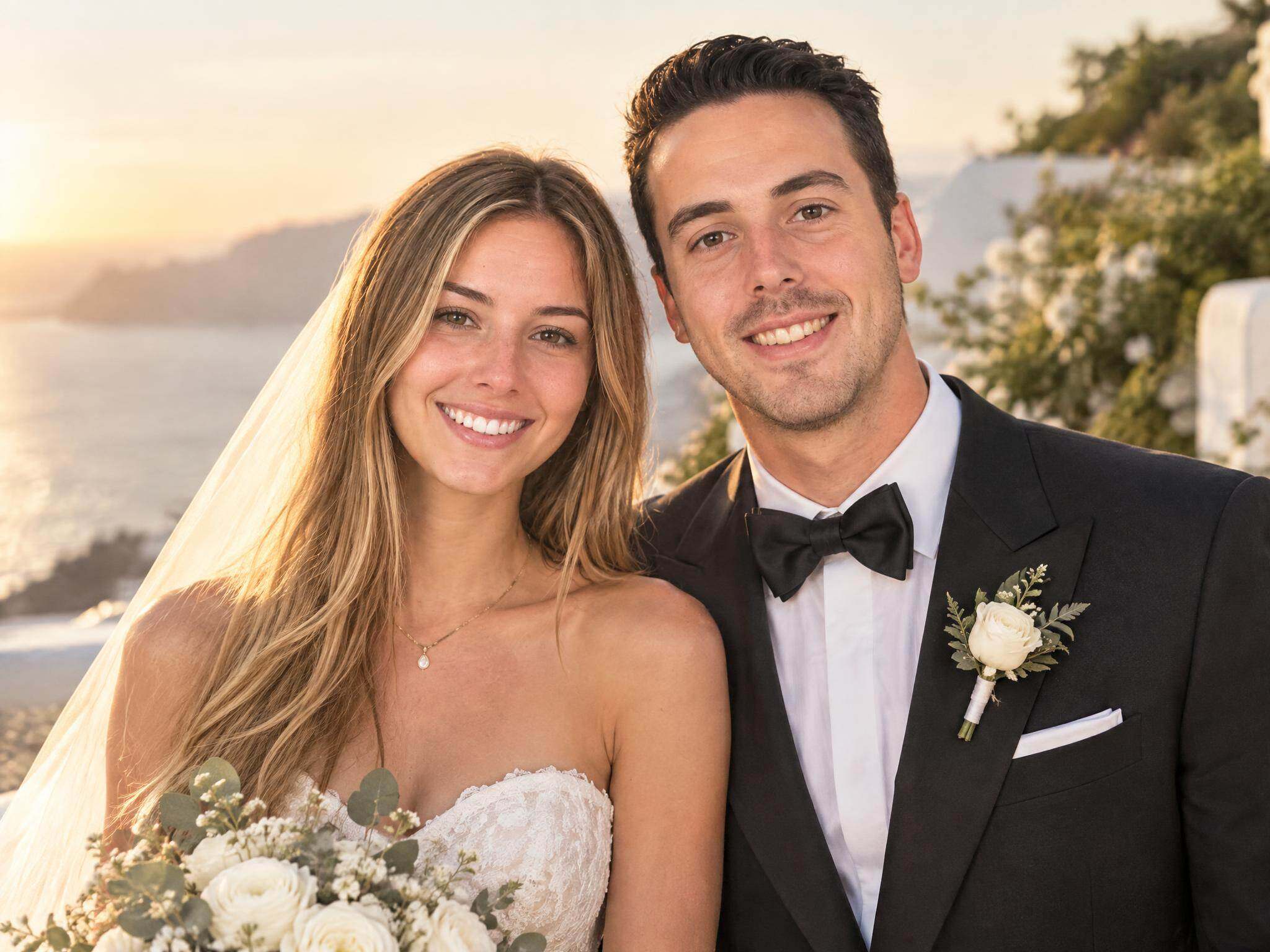 Photos de mariage générées par IA style pellicule sur la côte méditerranéenne, - AI creative variations