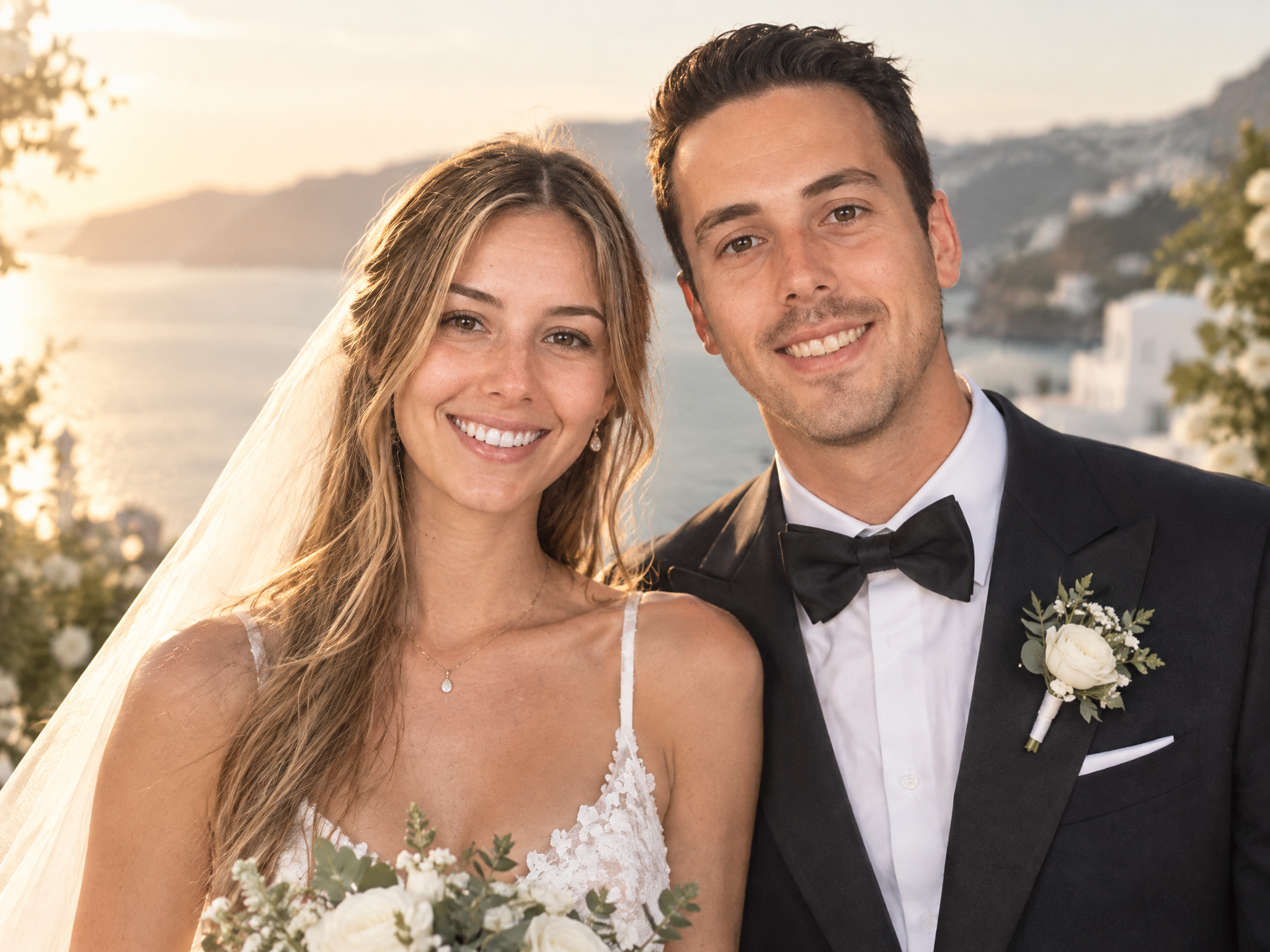 Photos de mariage générées par IA style pellicule sur la côte méditerranéenne, - Natural interaction