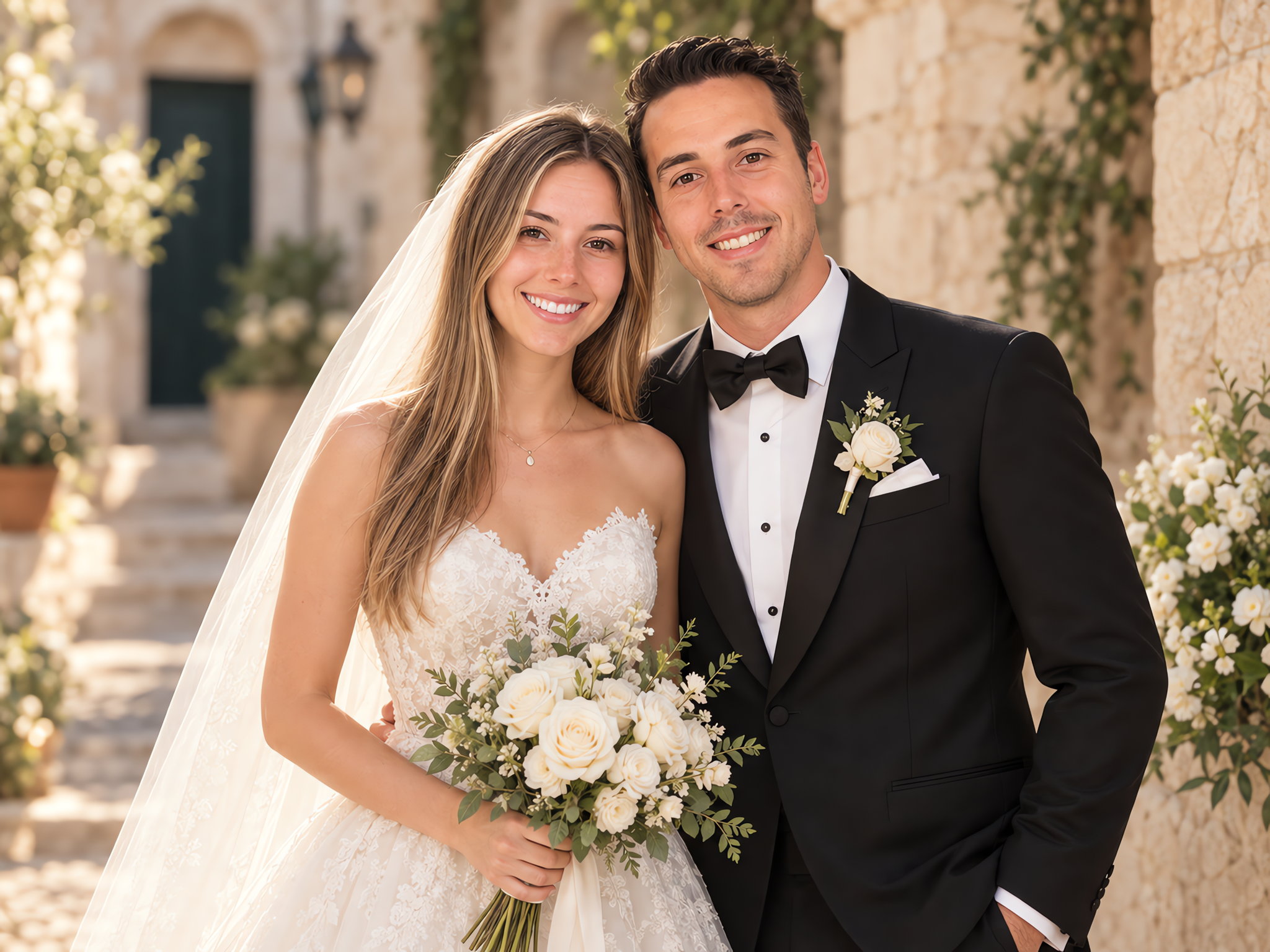 Photos de mariage de couple style rétro français générées par IA, looks - AI creative variations