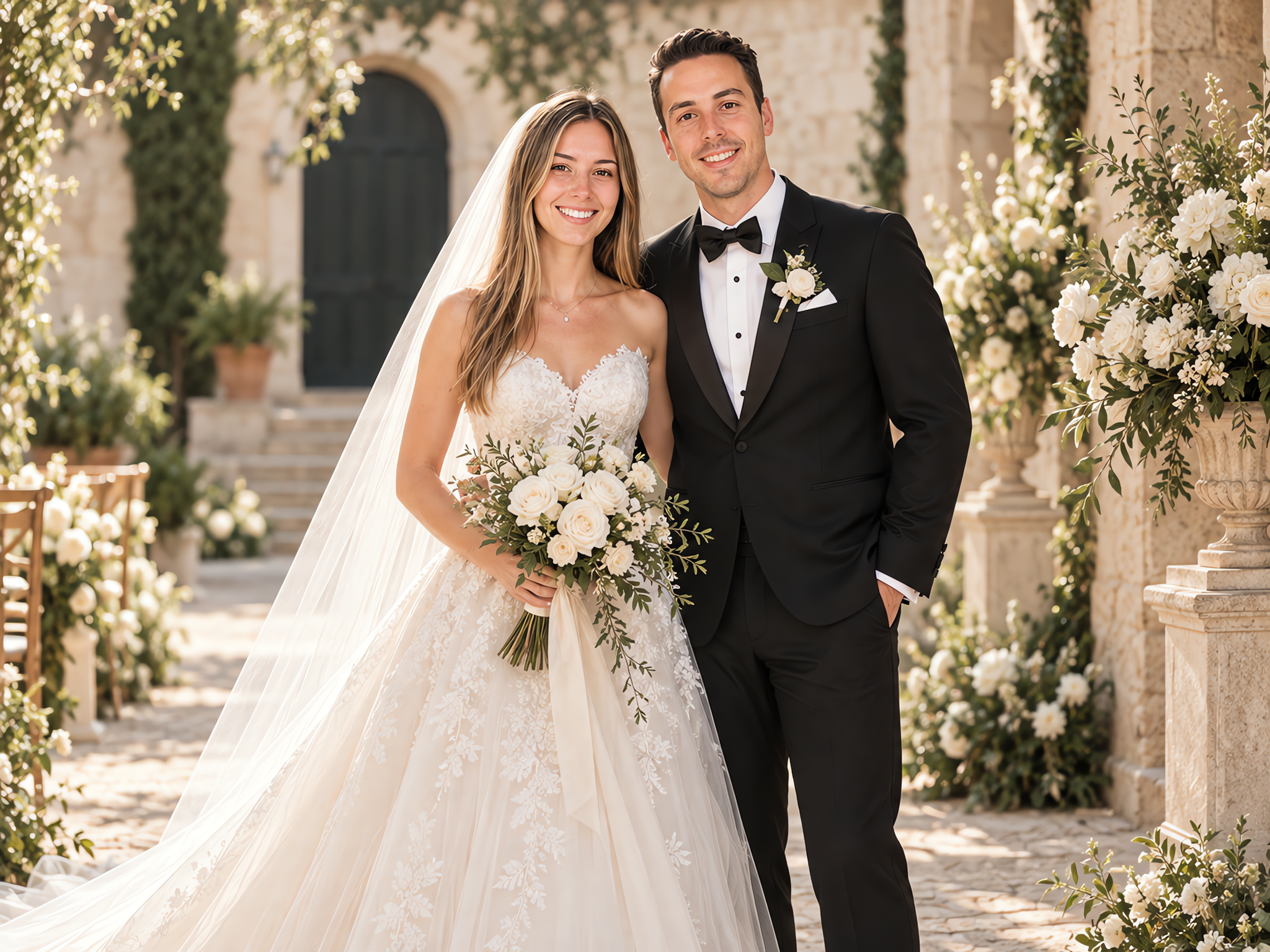 Photos de mariage de couple style rétro français générées par IA, looks - Environmental medium-long shot