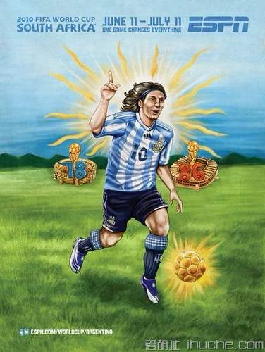 AI Hochskalierung 2010 WM Argentinien Messi Vintage Illustrationsplakat - Original