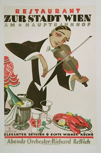 KI-Wiederherstellung des alten Art-Deco-Restaurantplakats aus Wien - Original